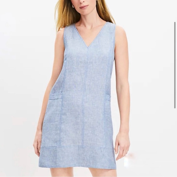 LOFT Dresses & Skirts - LOFT Chambray Linen Pocket Sheath Dress | Size 2